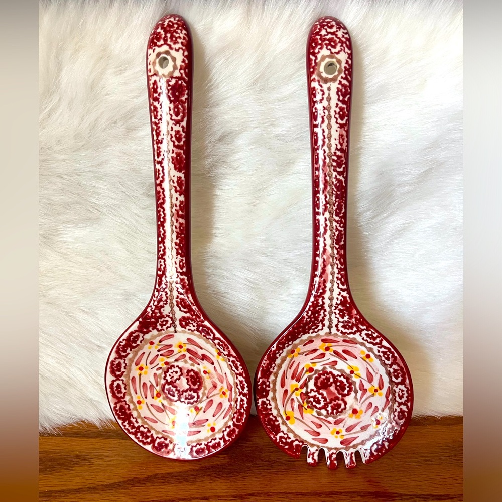 Temp-tations by Tara Old World Red Ceramic Serving Fork & Spoon